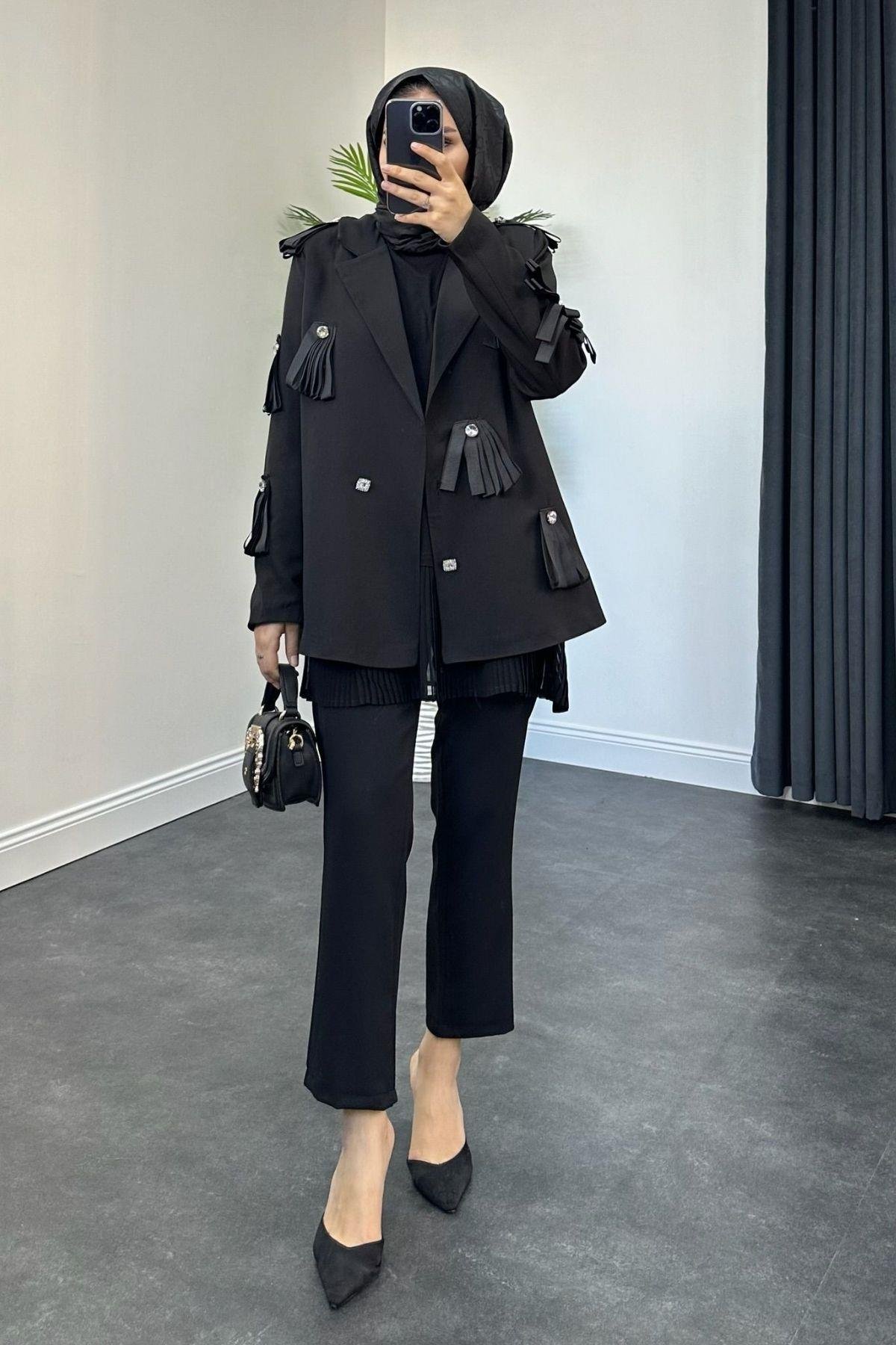 İthal Taşlı Ceketli Takım Siyah, Fiyatları 