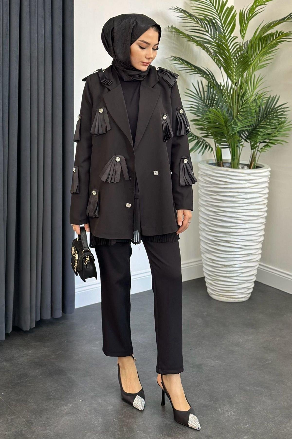 İthal Taşlı Ceketli Takım Siyah, Fiyatları 