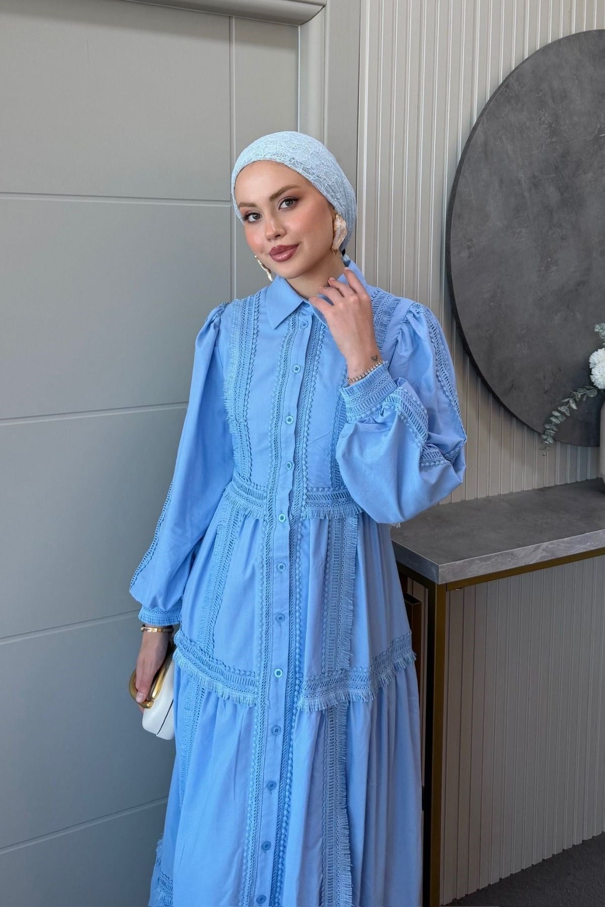 İvana Güpür Detaylı Elbise Mavi, Fiyatları 