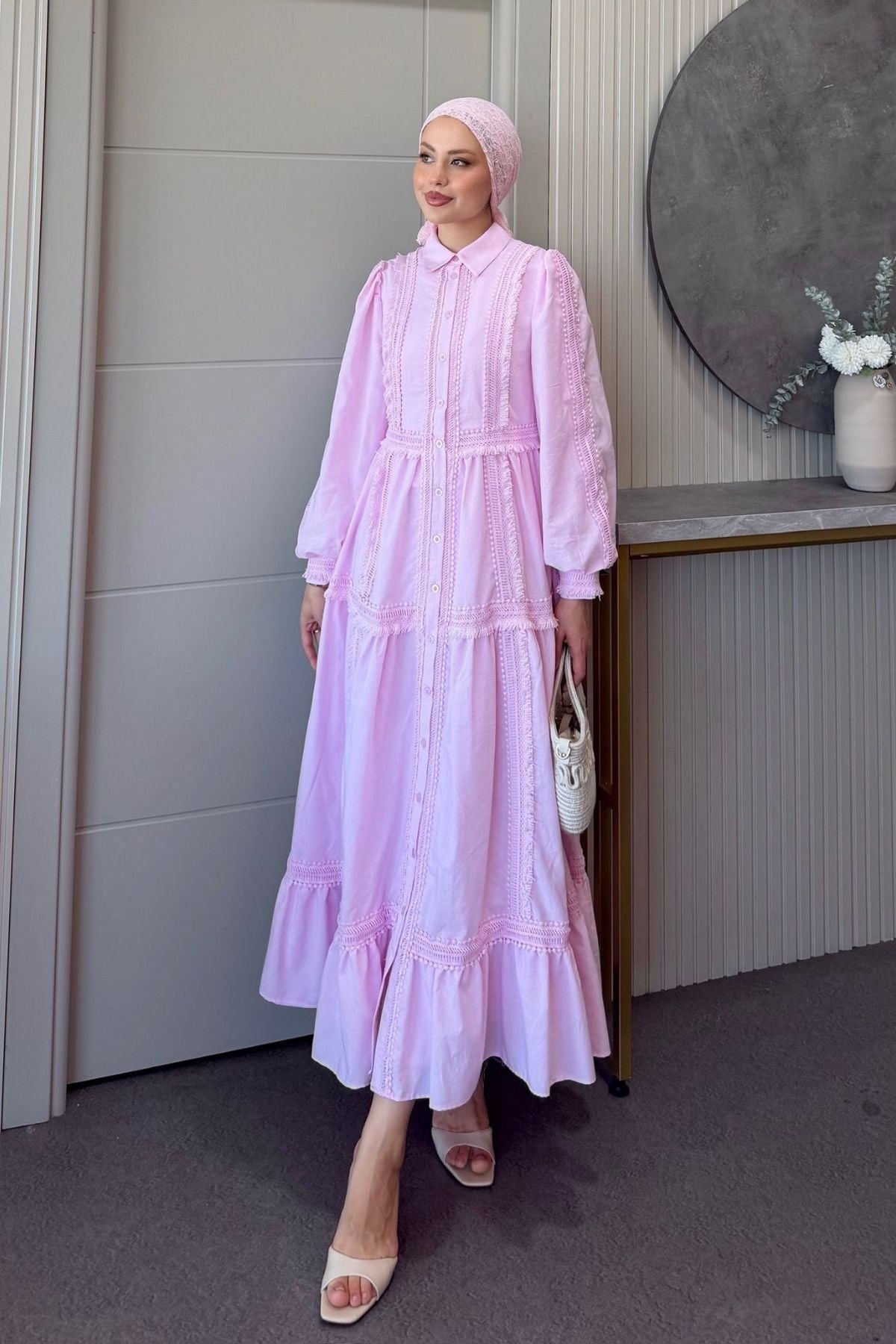 İvana Güpür Detaylı Elbise Pembe, Fiyatları 