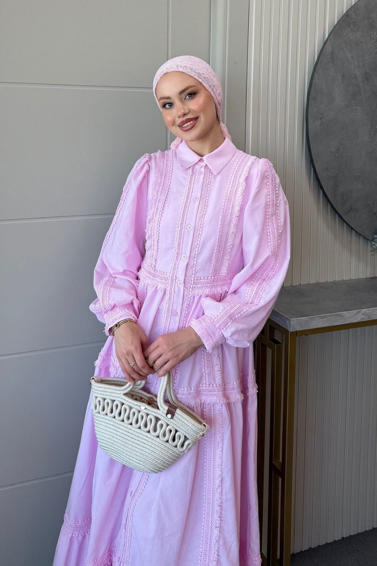 İvana Güpür Detaylı Elbise Pembe, Fiyatları 