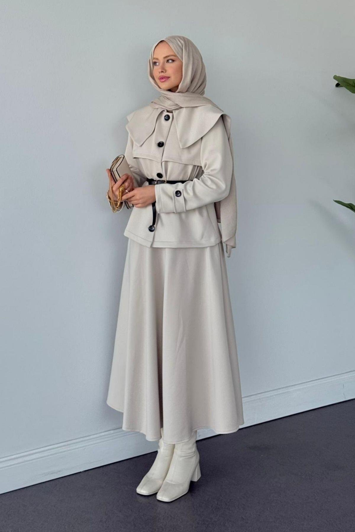 Jose Kemerli Etekli Takım Bej, Fiyatları Jose Kemerli Etekli Takım Bej Haza Moda 