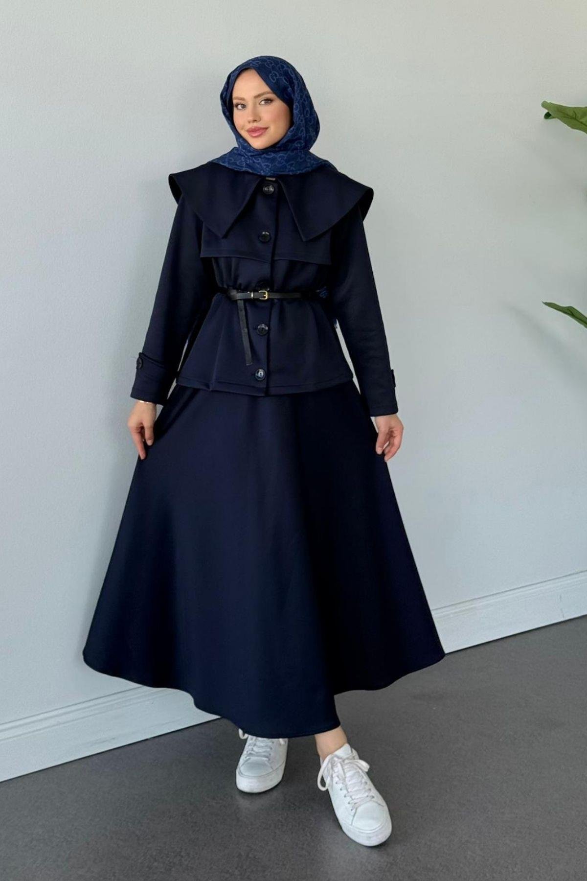 Jose Kemerli Etekli Takım Lacivert, Fiyatları Jose Kemerli Etekli Takım Lacivert Haza Moda 