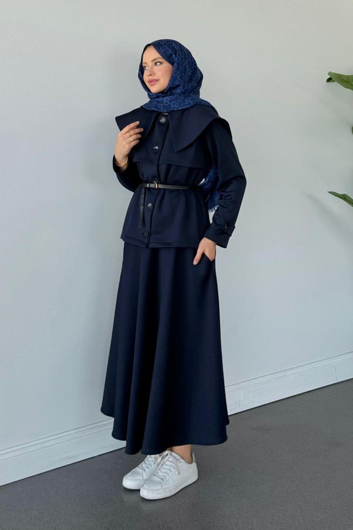 Jose Kemerli Etekli Takım Lacivert, Fiyatları Jose Kemerli Etekli Takım Lacivert Haza Moda 