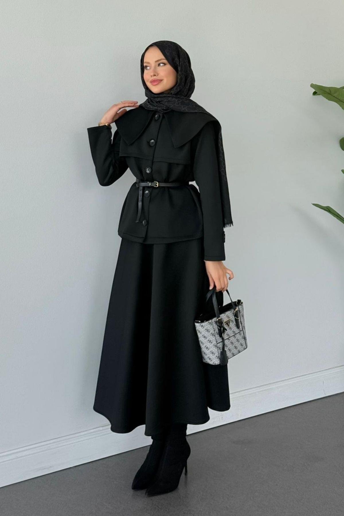 Jose Kemerli Etekli Takım Siyah, Fiyatları Jose Kemerli Etekli Takım Siyah Haza Moda 
