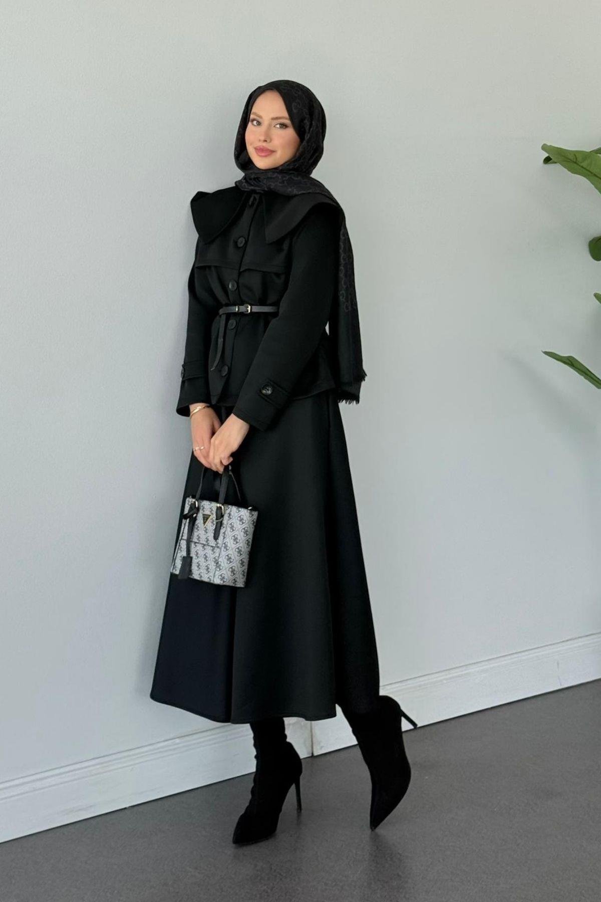 Jose Kemerli Etekli Takım Siyah, Fiyatları Jose Kemerli Etekli Takım Siyah Haza Moda 