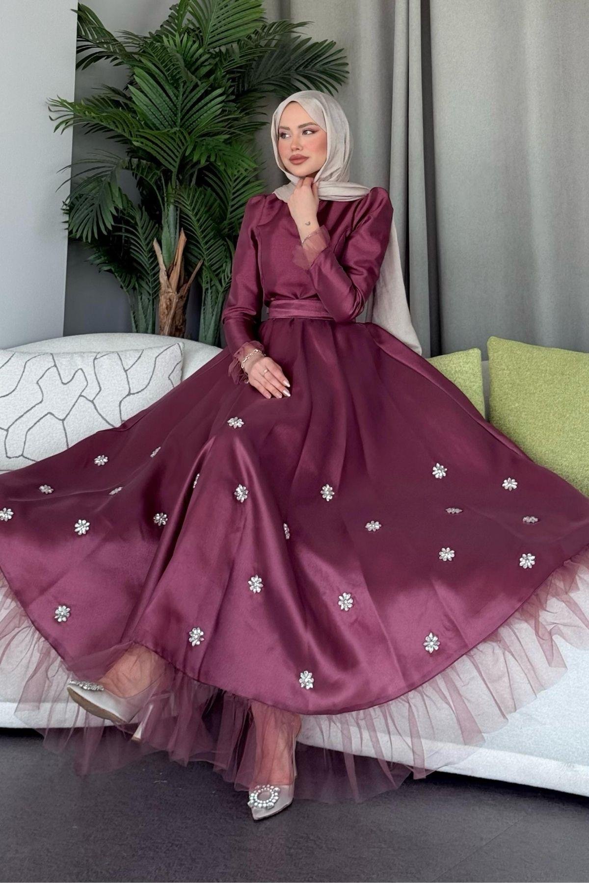 Julide Abiye Mürdüm, Fiyatları Haza Moda | Tesettür Giyim | Julide Abiye Lacivert