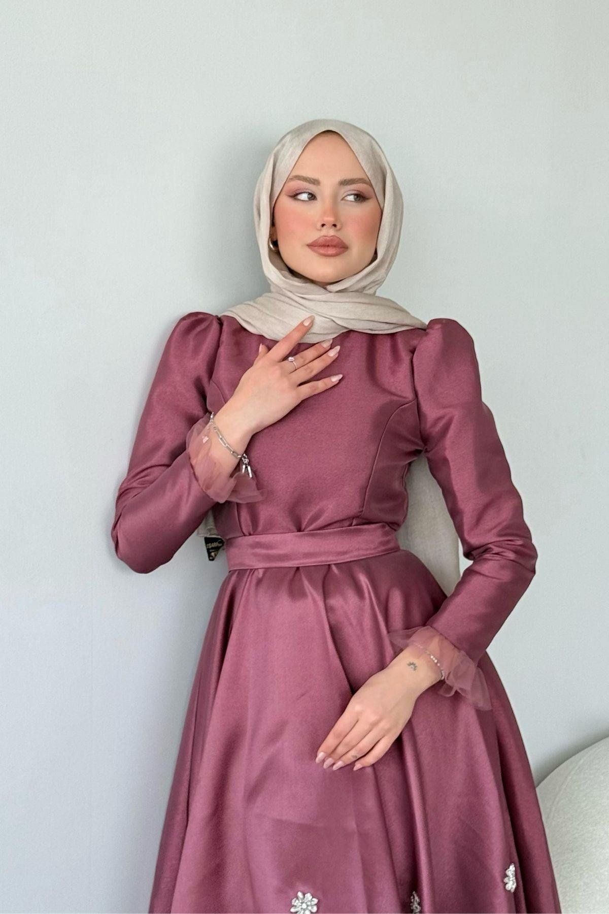 Julide Abiye Mürdüm, Fiyatları Haza Moda | Tesettür Giyim | Julide Abiye Lacivert