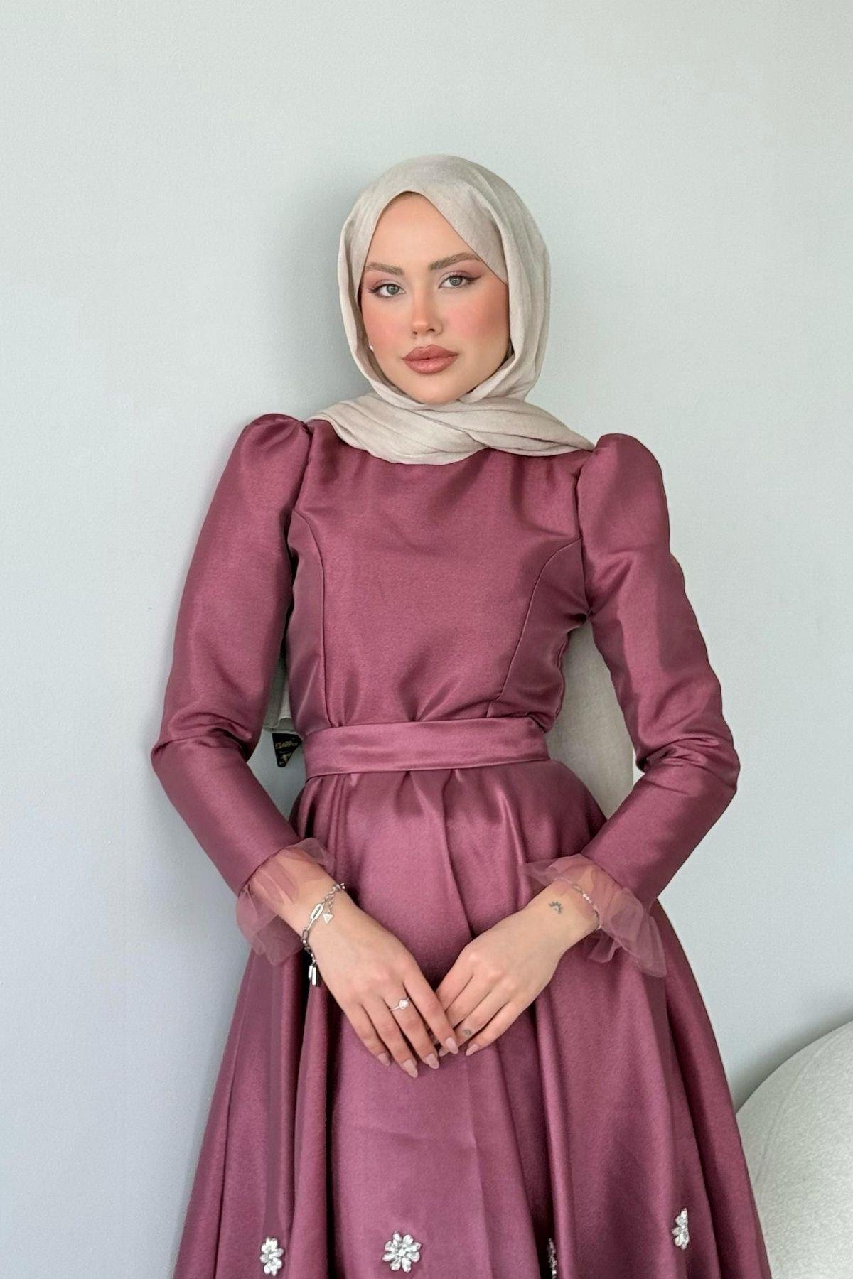 Julide Abiye Mürdüm, Fiyatları Haza Moda | Tesettür Giyim | Julide Abiye Lacivert