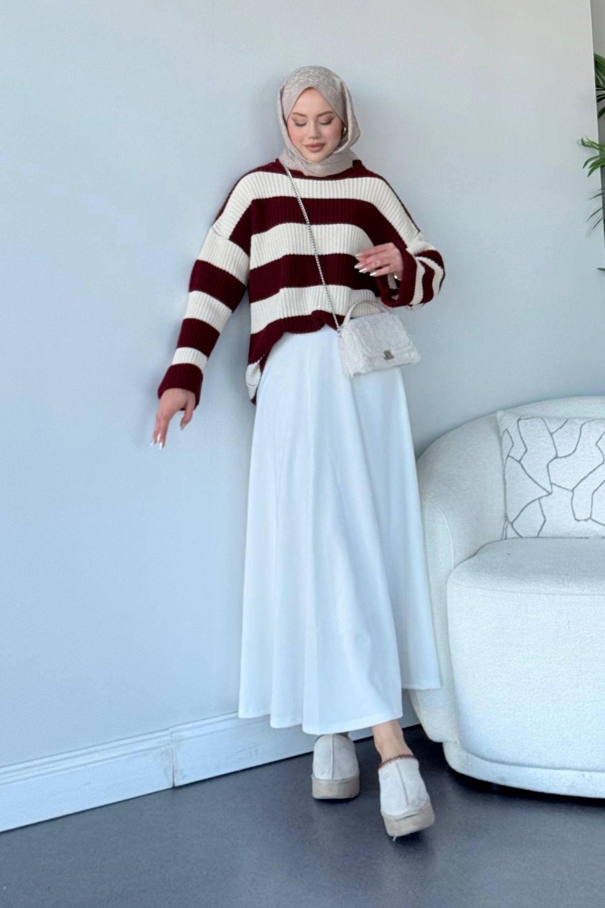 Kalın Çzg Kazak Bordo, Fiyatları Haza Moda | Tesettür Giyim | Kalın Çzg Kazak Bordo