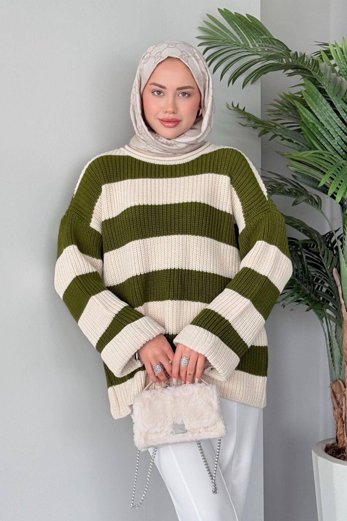 Kalın Çzg Kazak Yağyeşili, Fiyatları Haza Moda | Tesettür Giyim | Kalın Çzg Kazak Yağyeşili