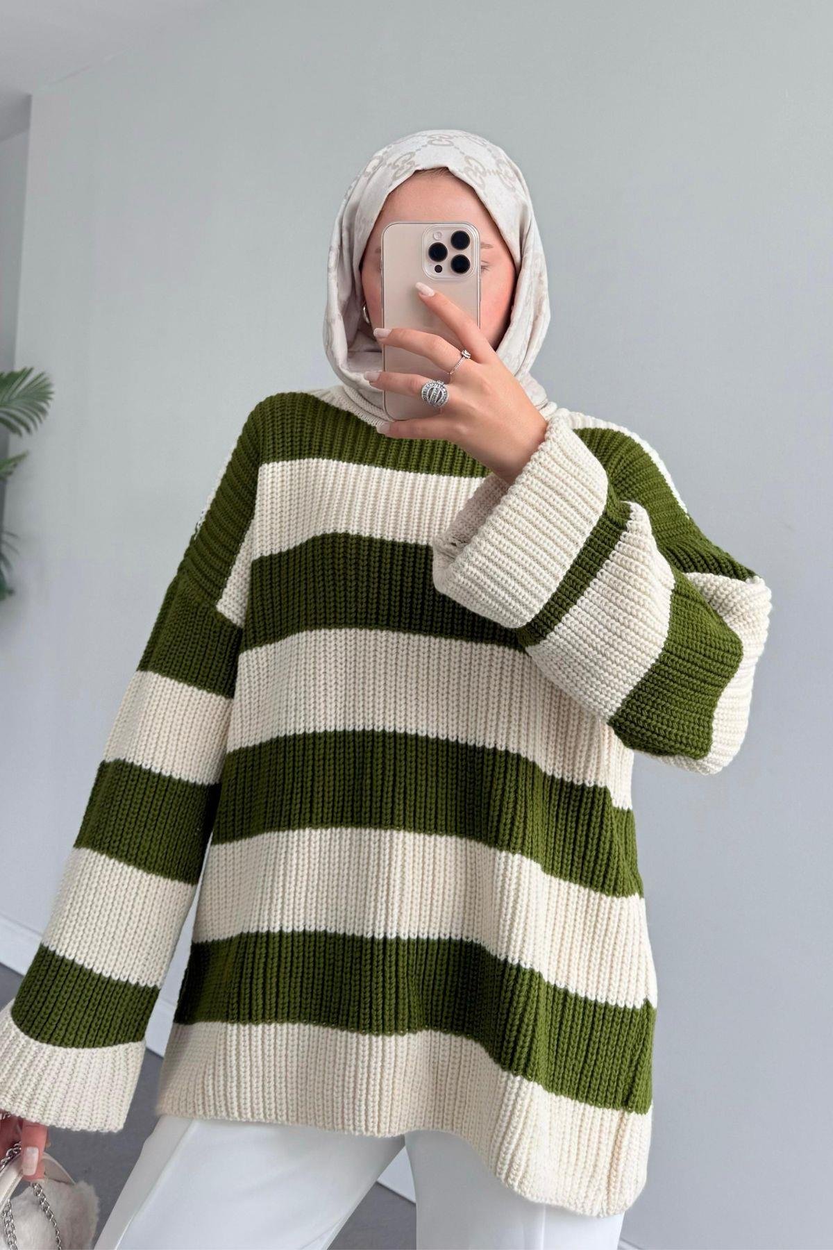 Kalın Çzg Kazak Yağyeşili, Fiyatları Haza Moda | Tesettür Giyim | Kalın Çzg Kazak Yağyeşili