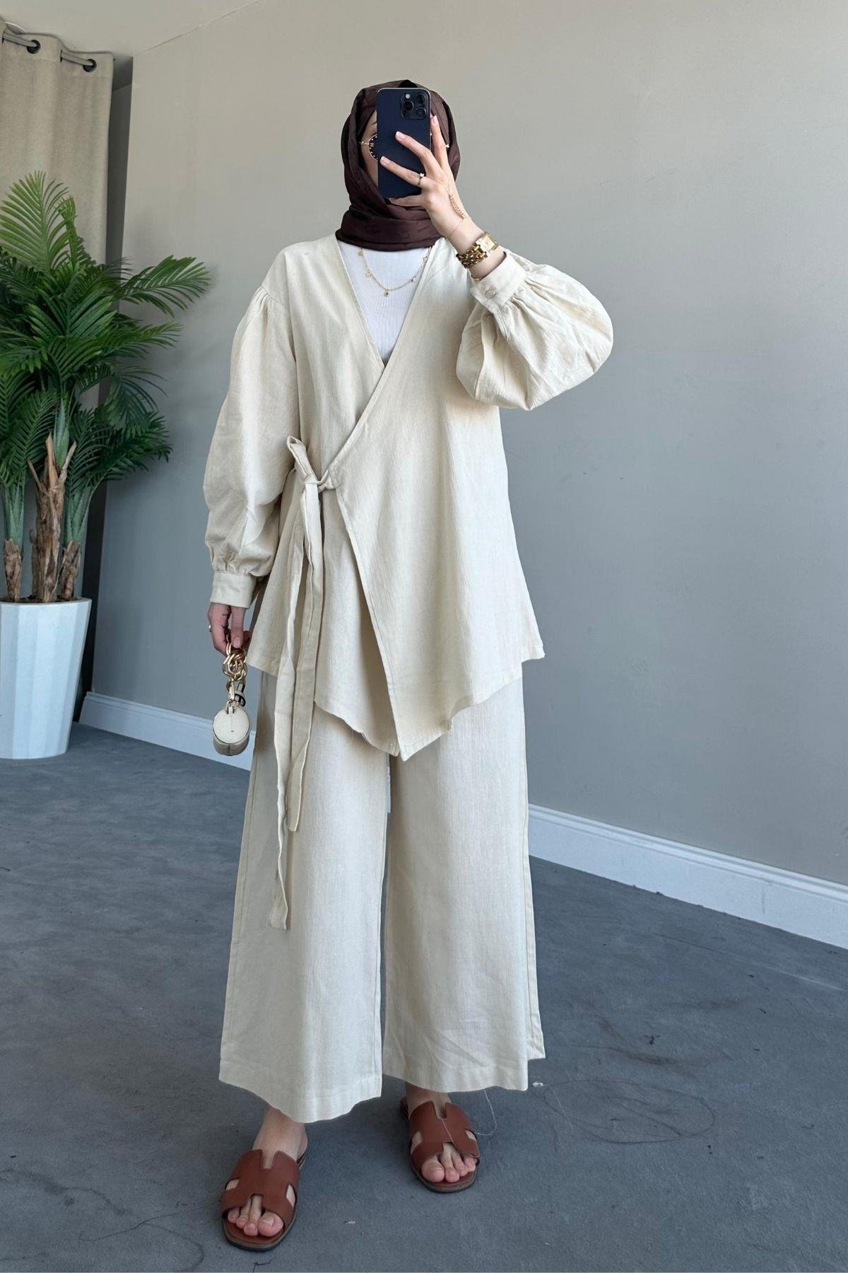 Kalın Kemer Keten Takım Bej, Fiyatları 