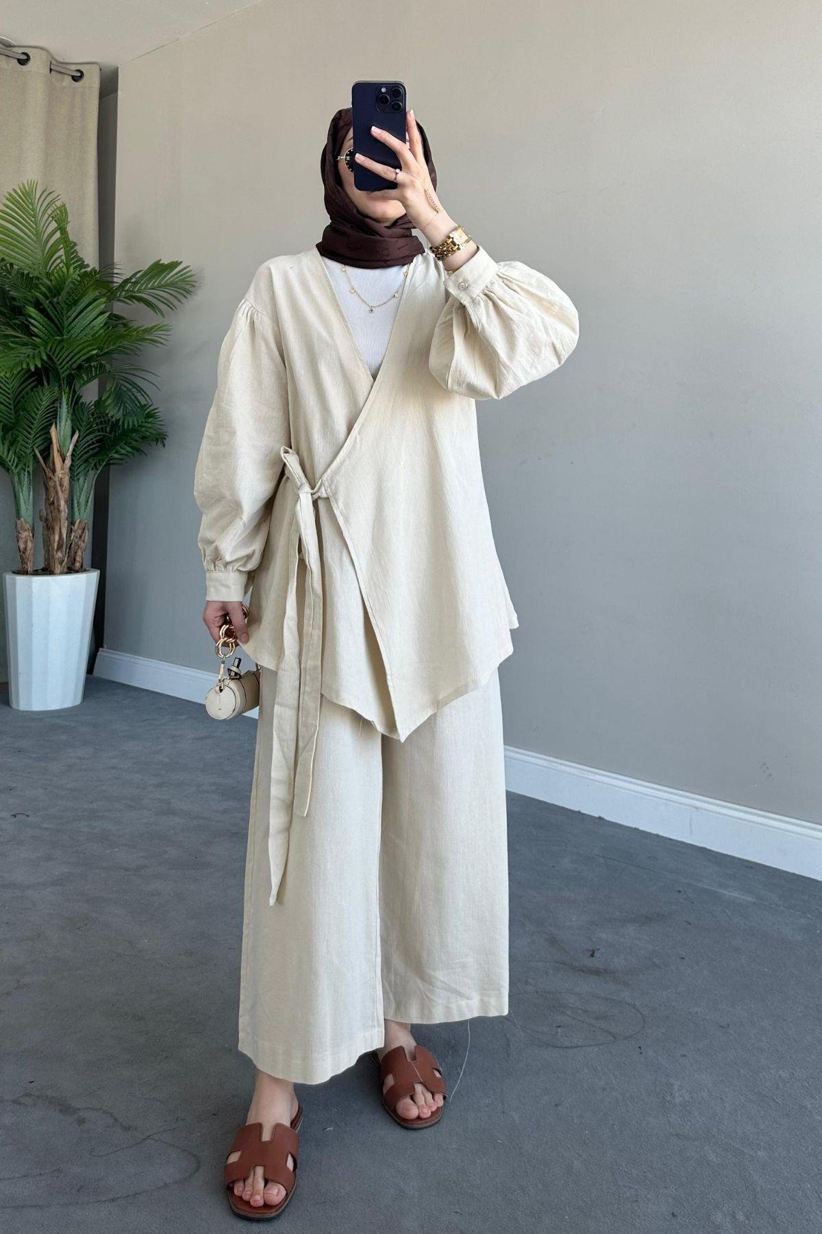 Kalın Kemer Keten Takım Bej, Fiyatları 