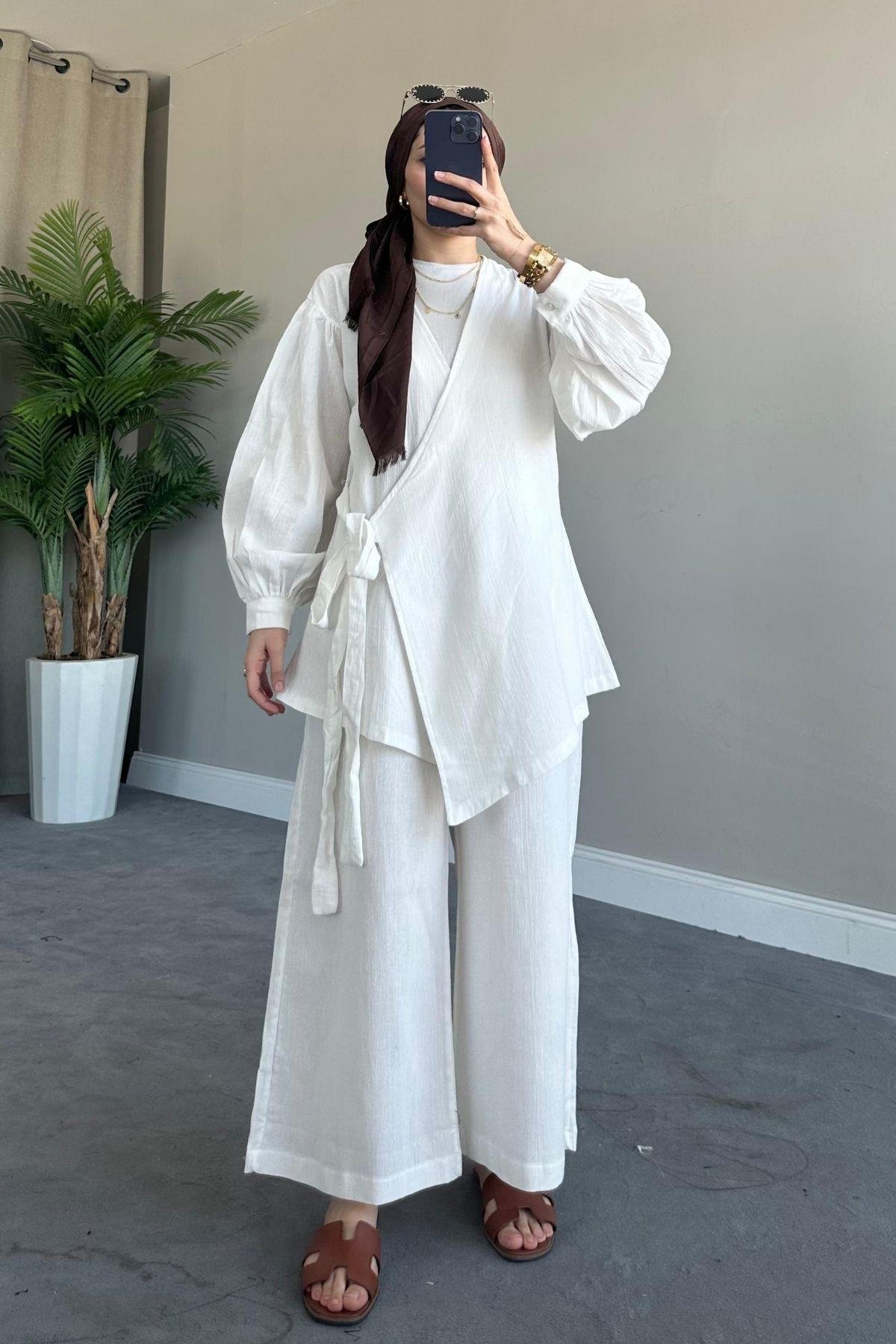 Kalın Kemer Keten Takım Beyaz, Fiyatları 