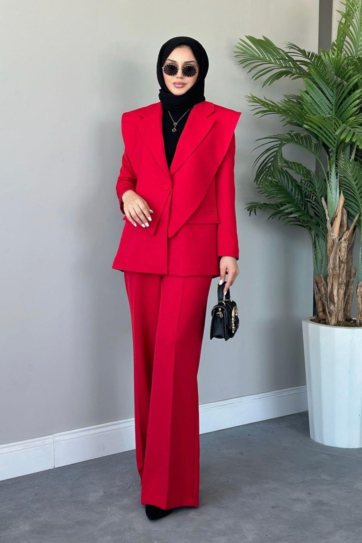 Kapaklı Blazer Takım Kırmızı, Fiyatları 