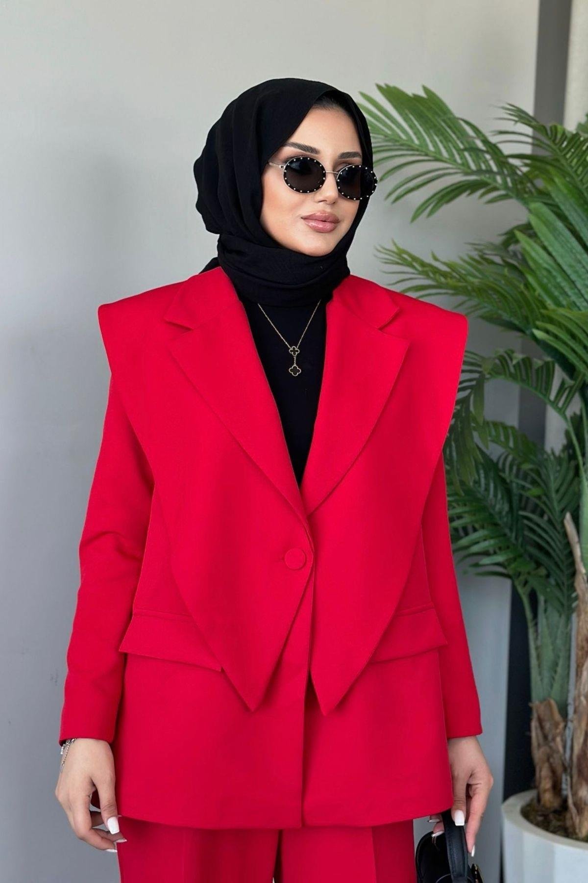 Kapaklı Blazer Takım Kırmızı, Fiyatları 