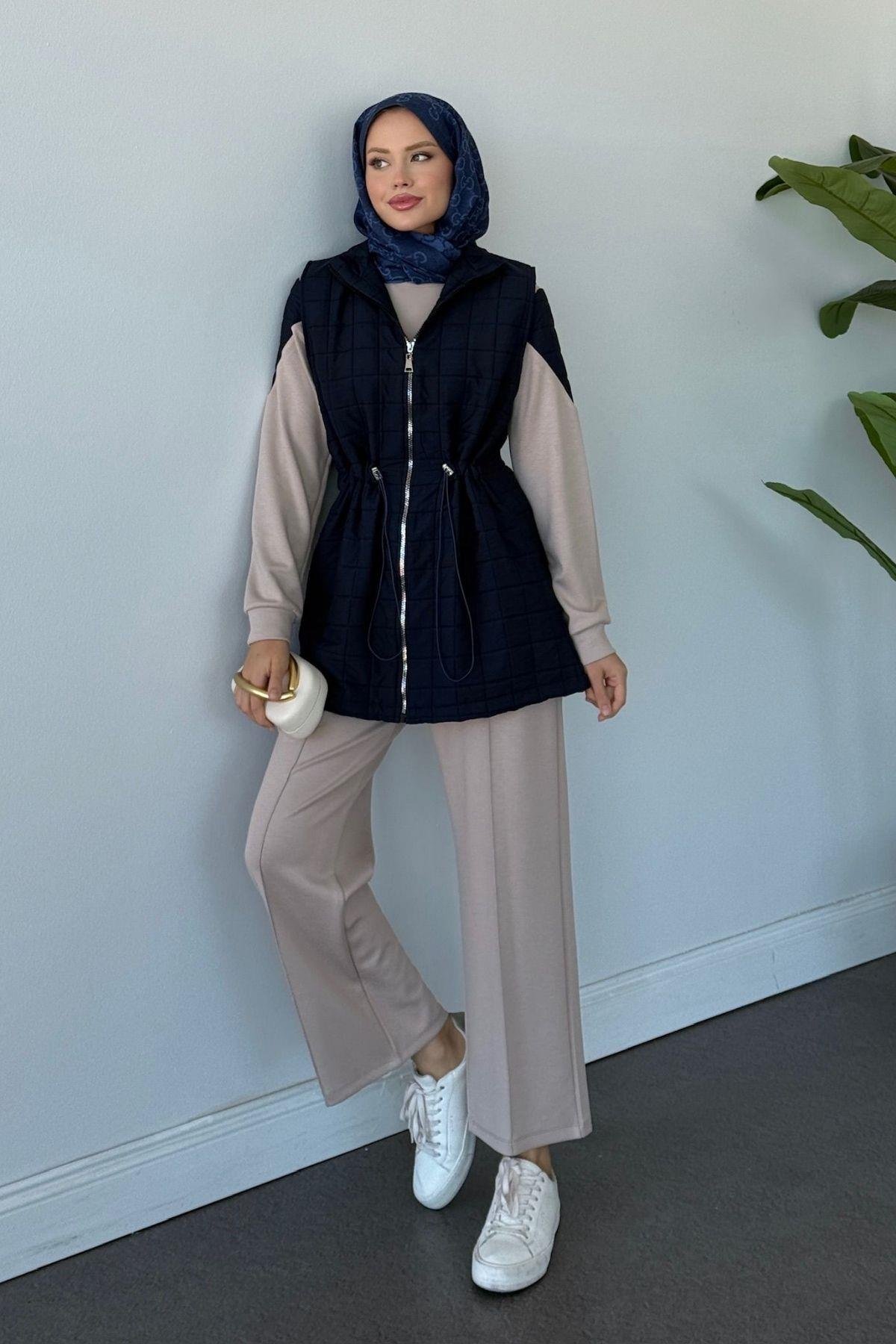 Kapitoneli Üçlü Pamuklu Takım Lacivert, Fiyatları Kapitoneli Üçlü Pamuklu Takım Lacivert Haza Moda 