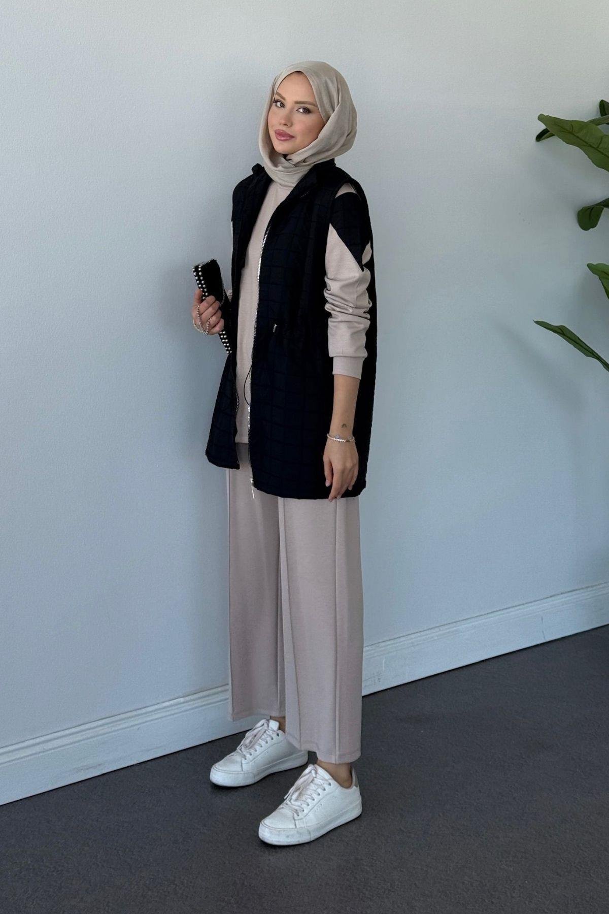 Kapitoneli Üçlü Pamuklu Takım Siyah, Fiyatları Kapitoneli Üçlü Pamuklu Takım Siyah Haza Moda 