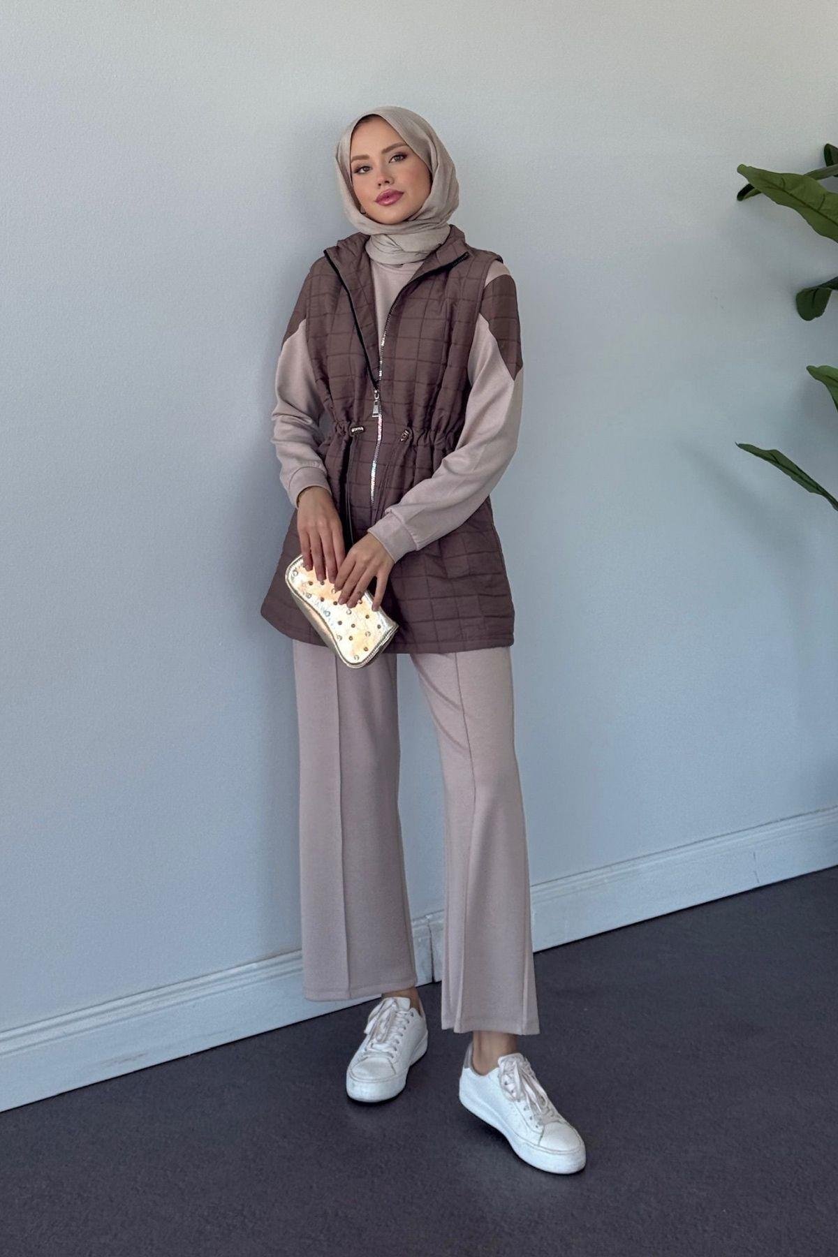 Kapitoneli Üçlü Pamuklu Takım Vizon, Fiyatları Kapitoneli Üçlü Pamuklu Takım Vizon Haza Moda 