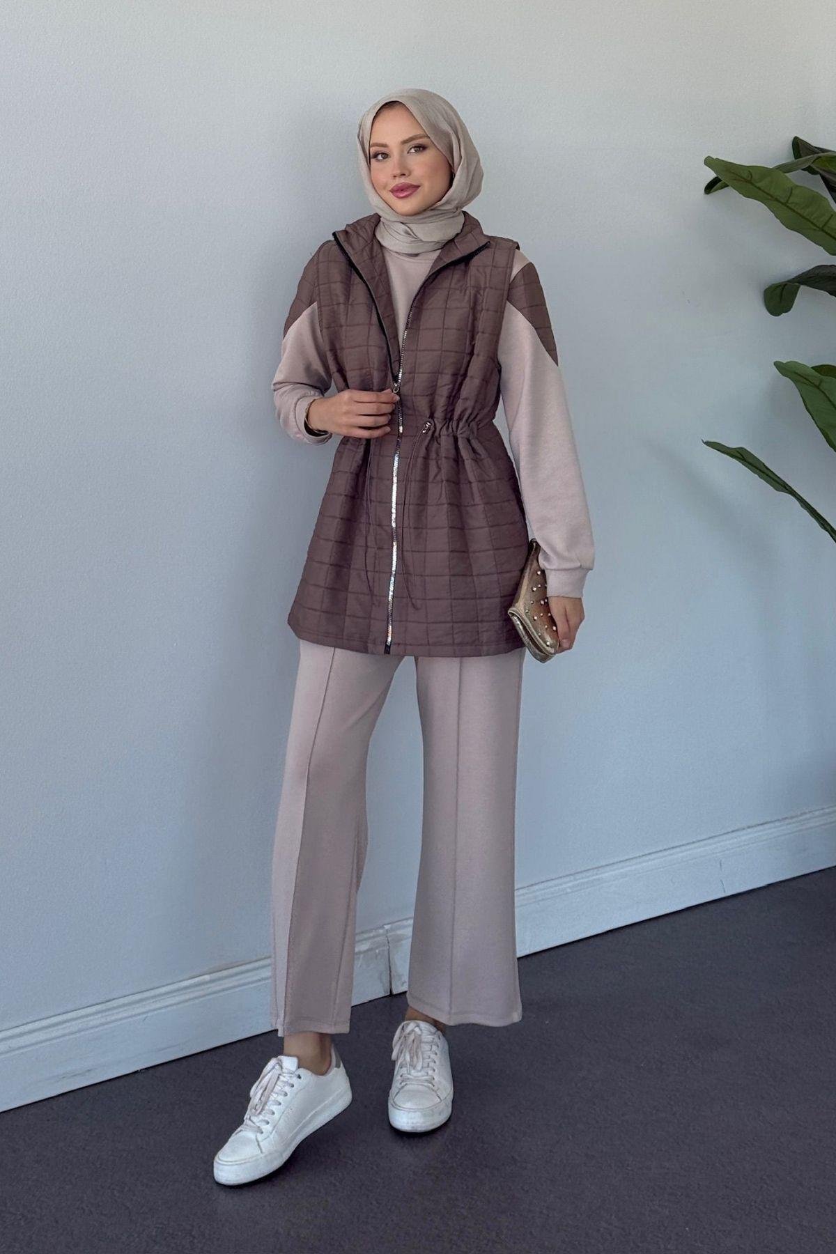 Kapitoneli Üçlü Pamuklu Takım Vizon, Fiyatları Kapitoneli Üçlü Pamuklu Takım Vizon Haza Moda 