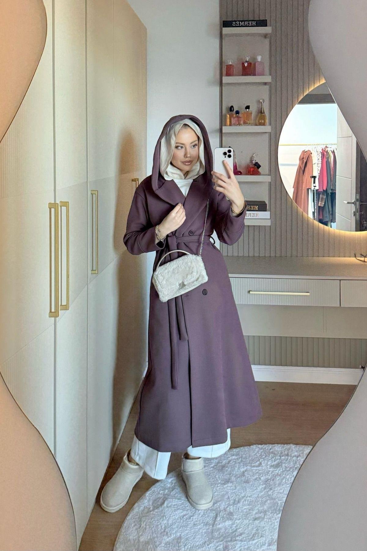 Kapşonulu Kaşe Kaban Lila, Fiyatları 