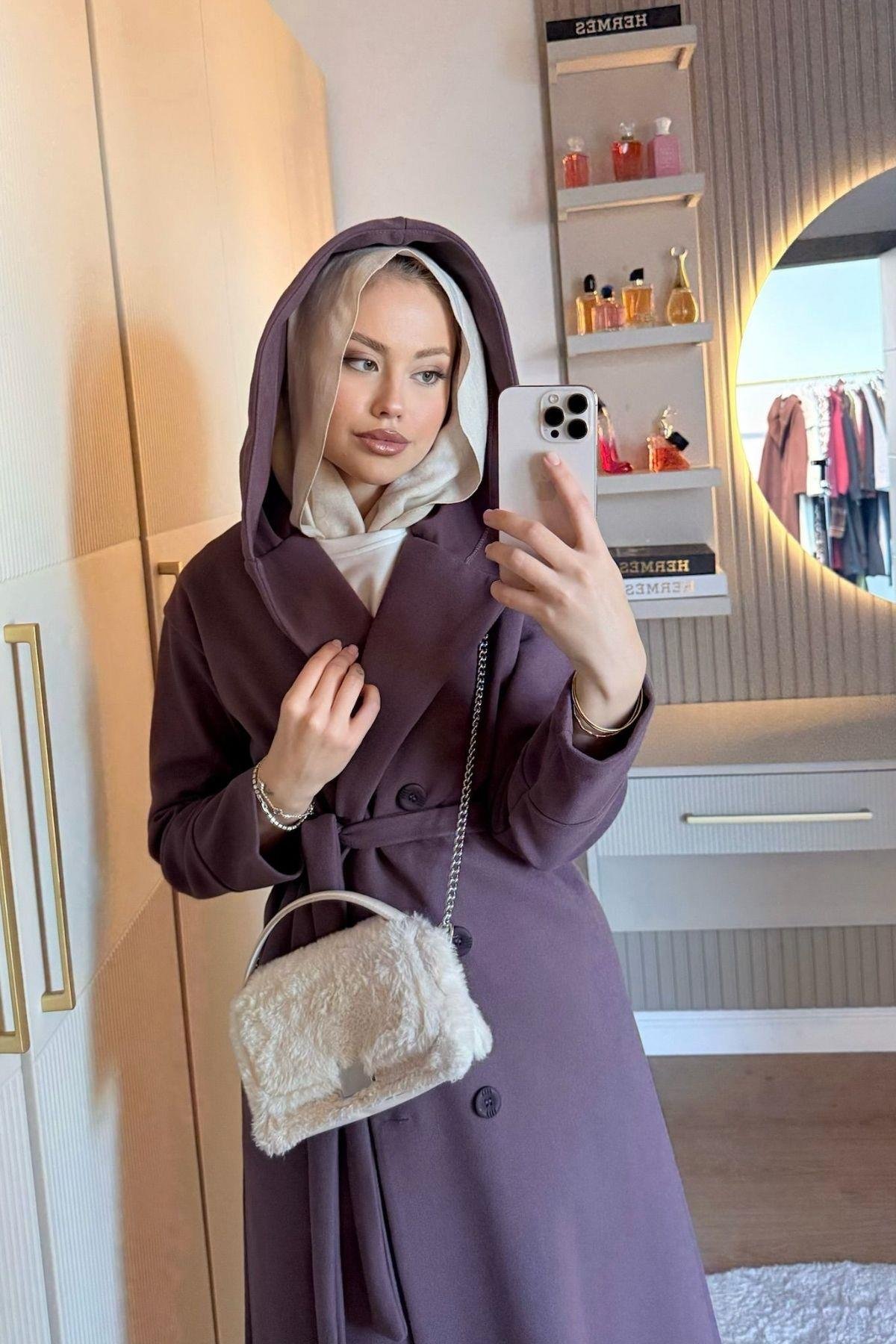 Kapşonulu Kaşe Kaban Lila, Fiyatları 