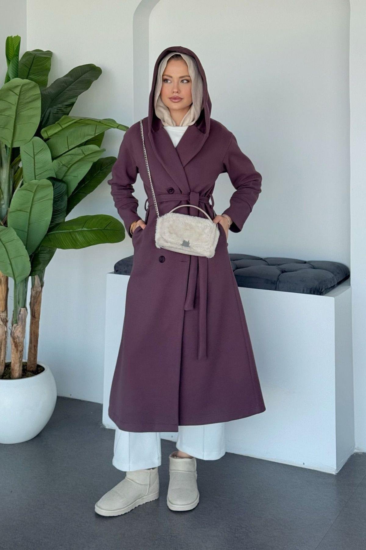 Kapşonulu Kaşe Kaban Lila, Fiyatları 