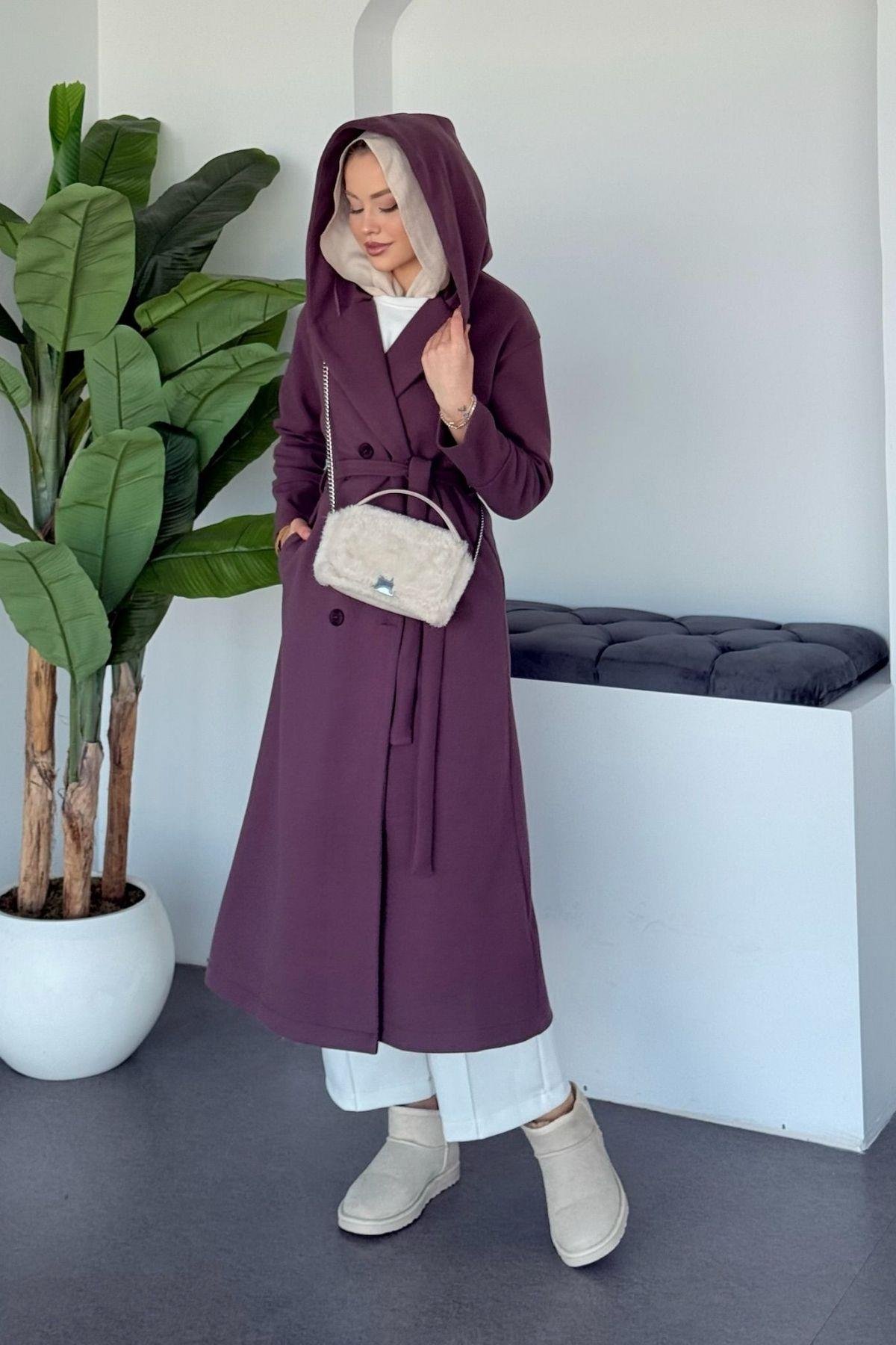 Kapşonulu Kaşe Kaban Lila, Fiyatları 