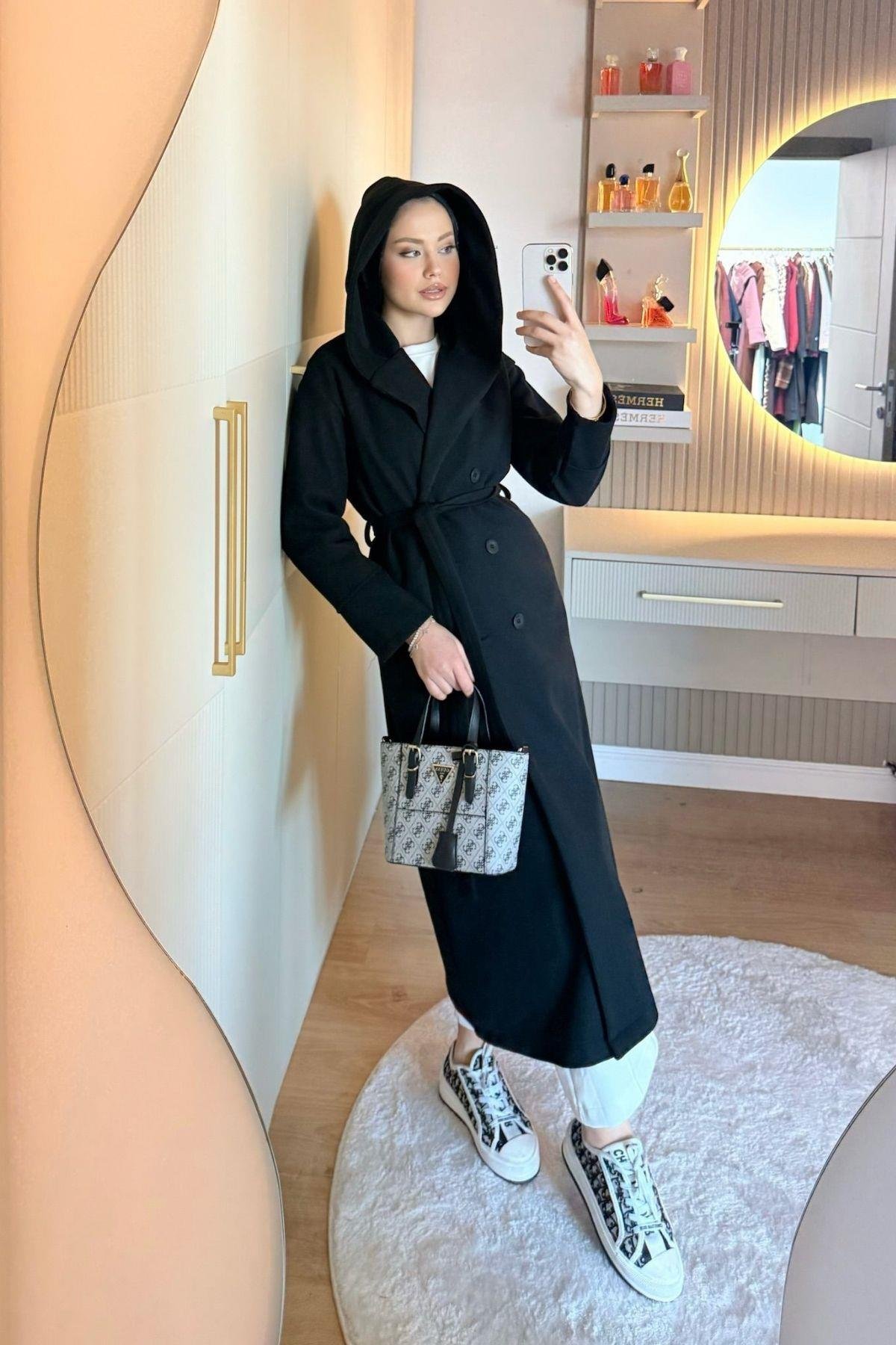 Kapşonulu Kaşe Kaban Siyah, Fiyatları 