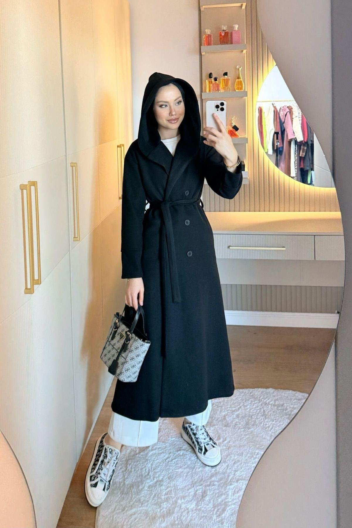 Kapşonulu Kaşe Kaban Siyah, Fiyatları 