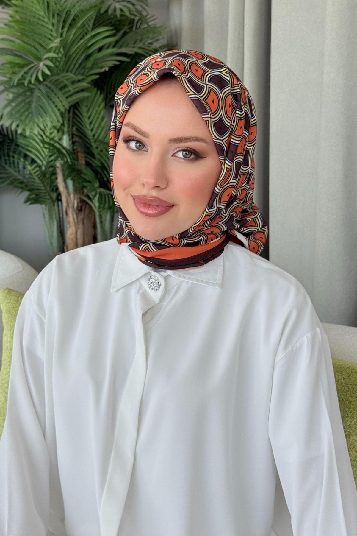 Karel Desenli Eşarp Turuncu, Fiyatları Karel Desenli Eşarp Turuncu- Haza Moda 