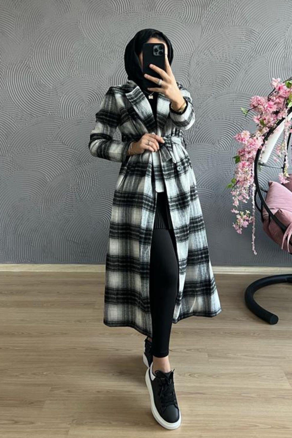 Kareli Kaban SİYAH, Fiyatları TABA Kaşe Kaban-GRİ – Haza Moda | Tesettür Giyim