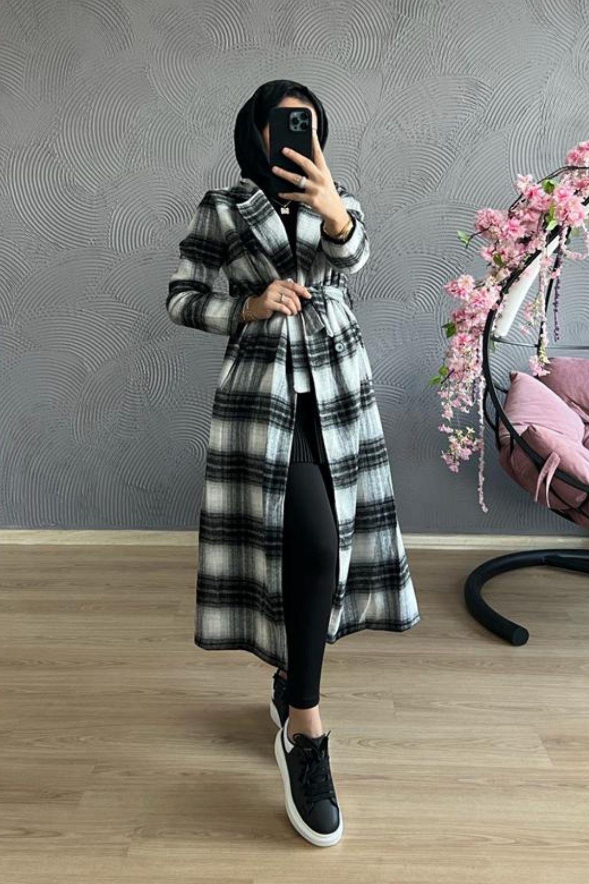 Kareli Kaban SİYAH, Fiyatları TABA Kaşe Kaban-GRİ – Haza Moda | Tesettür Giyim