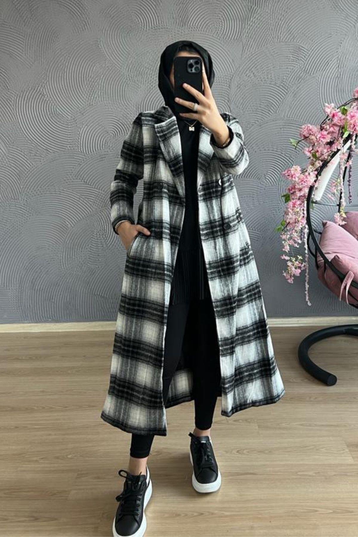 Kareli Kaban SİYAH, Fiyatları TABA Kaşe Kaban-GRİ – Haza Moda | Tesettür Giyim