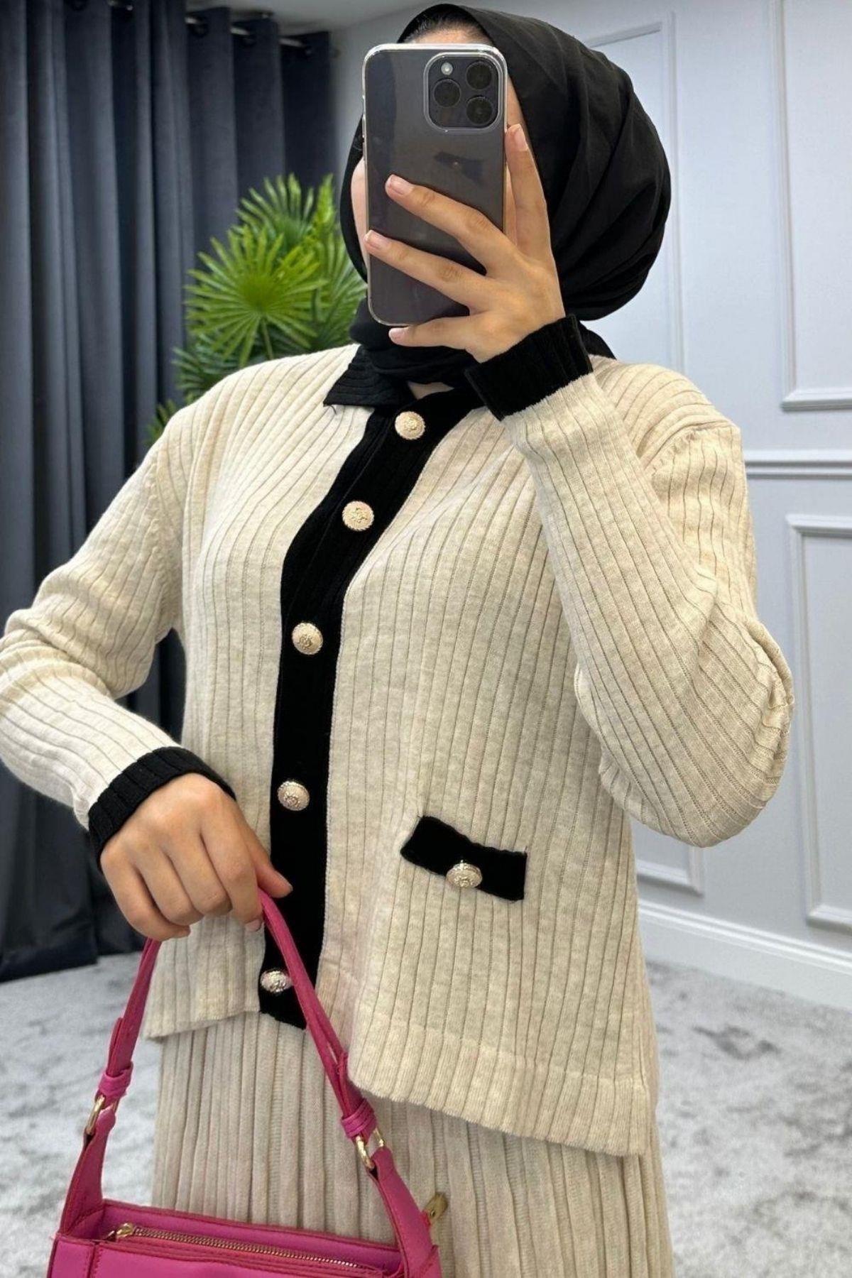 Kayra Triko Etekli Takım Full Bej, Fiyatları Kayra Triko Etekli Takım Full Bej – Haza Moda | Tesettür Giyim