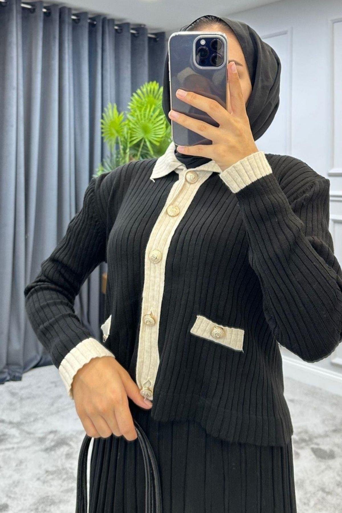 Kayra Triko Etekli Takım Full Siyah, Fiyatları Kayra Triko Etekli Takım Full Siyah – Haza Moda | Tesettür Giyim