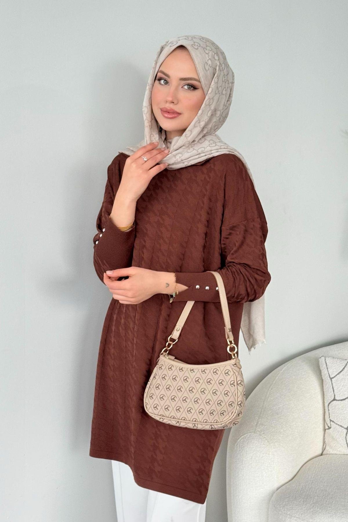 Kaz Ayağı Desenli Merserize Tunik Kahve, Fiyatları 