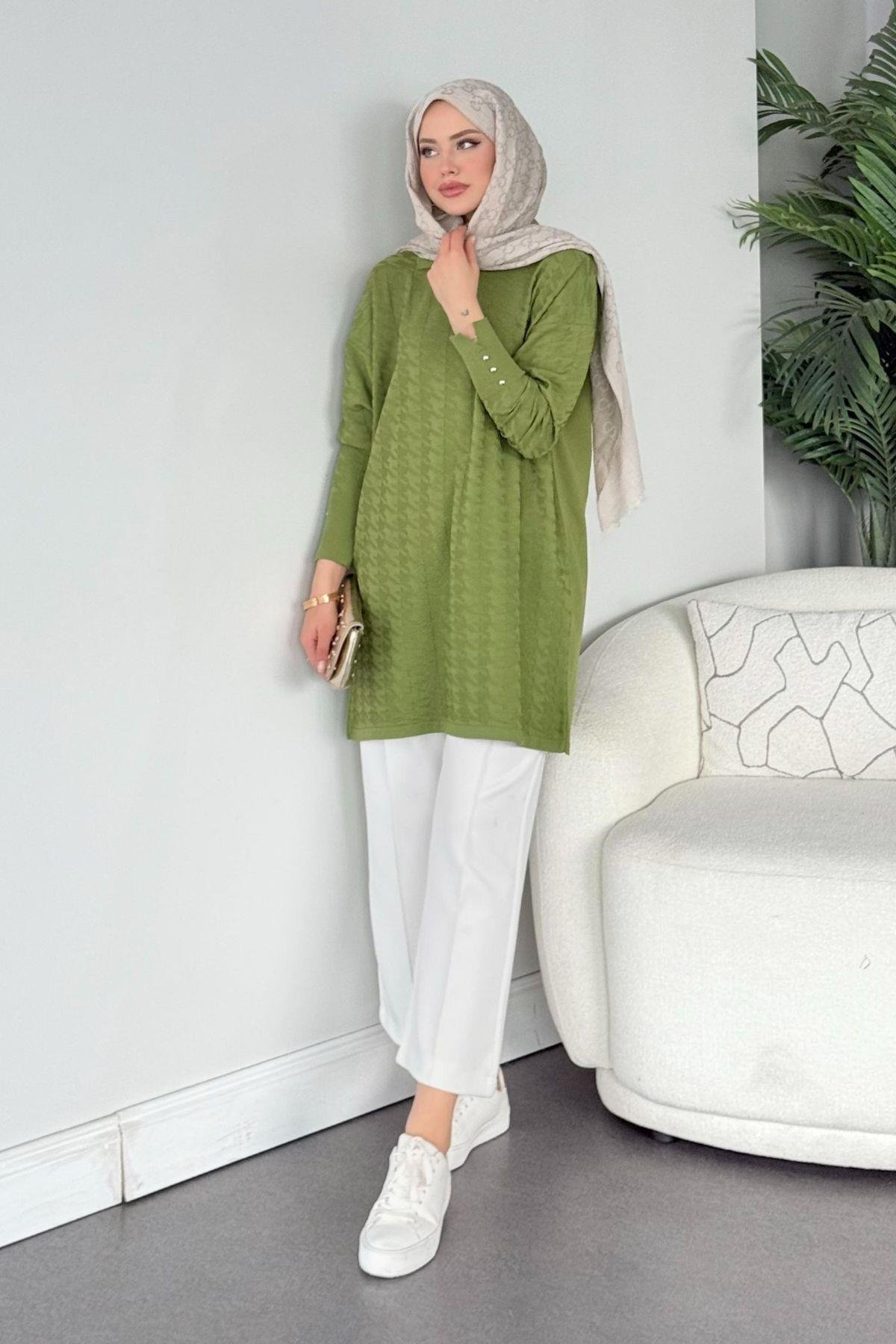 Kaz Ayağı Desenli Merserize Tunik Yeşil, Fiyatları 