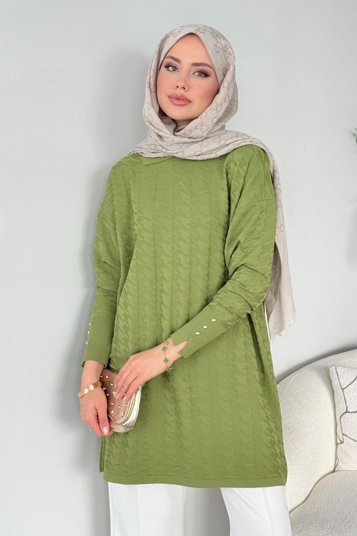 Kaz Ayağı Desenli Merserize Tunik Yeşil, Fiyatları 