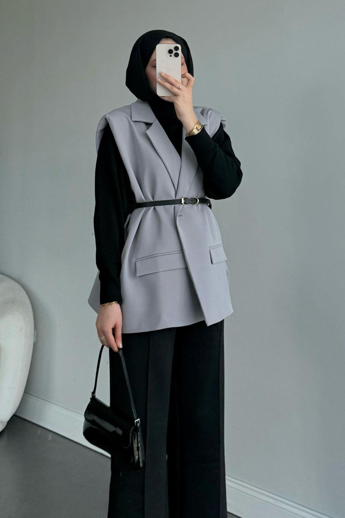 Kemerli Blazer Ceket Gri, Fiyatları 