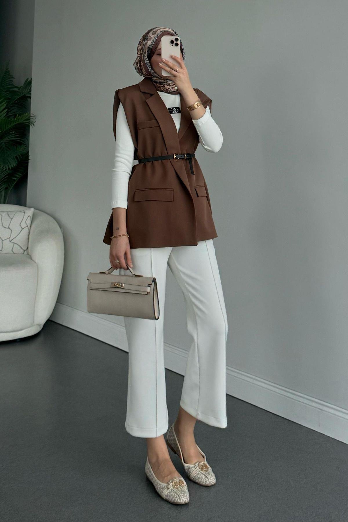 Kemerli Blazer Ceket Kahve, Fiyatları 