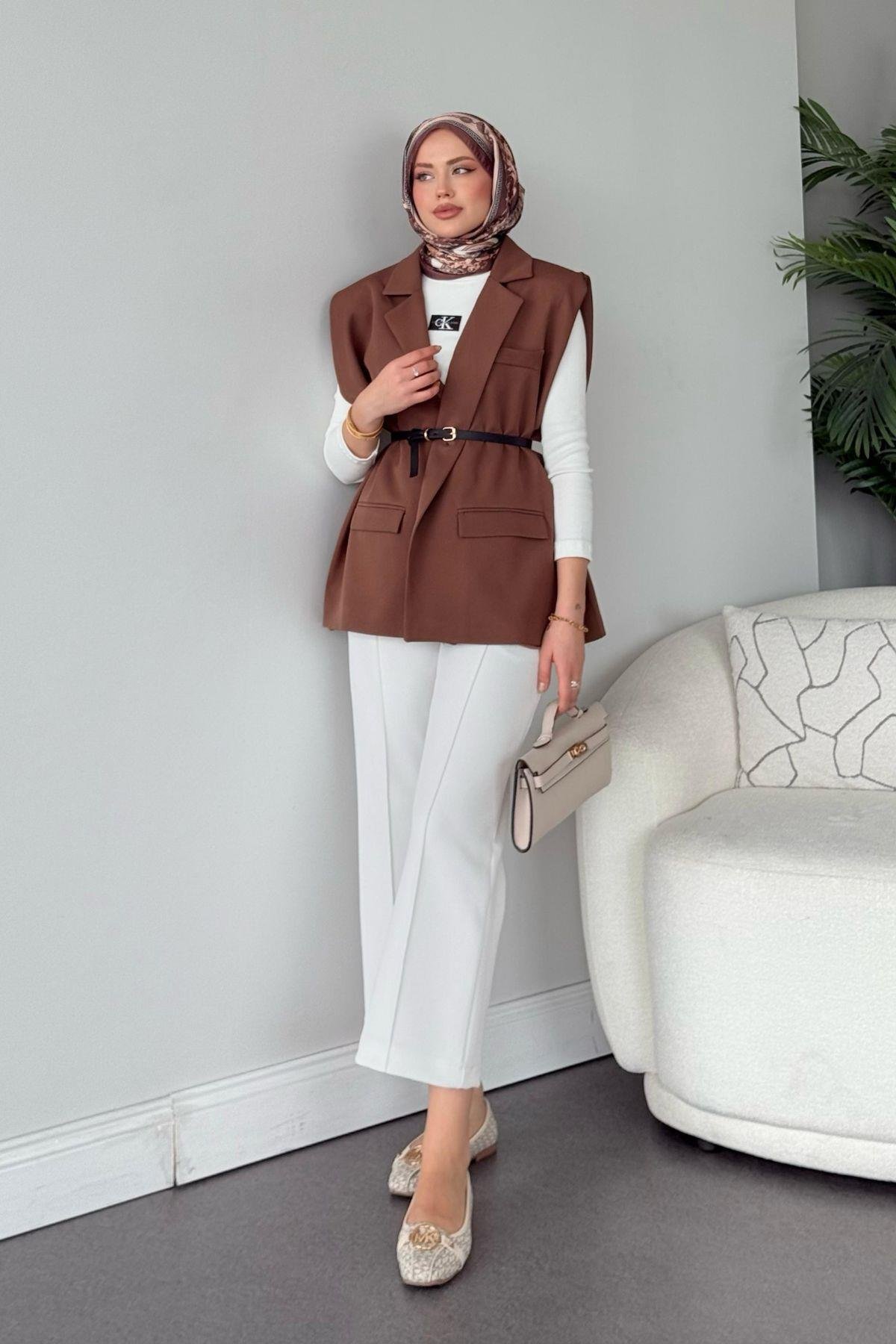 Kemerli Blazer Ceket Kahve, Fiyatları 