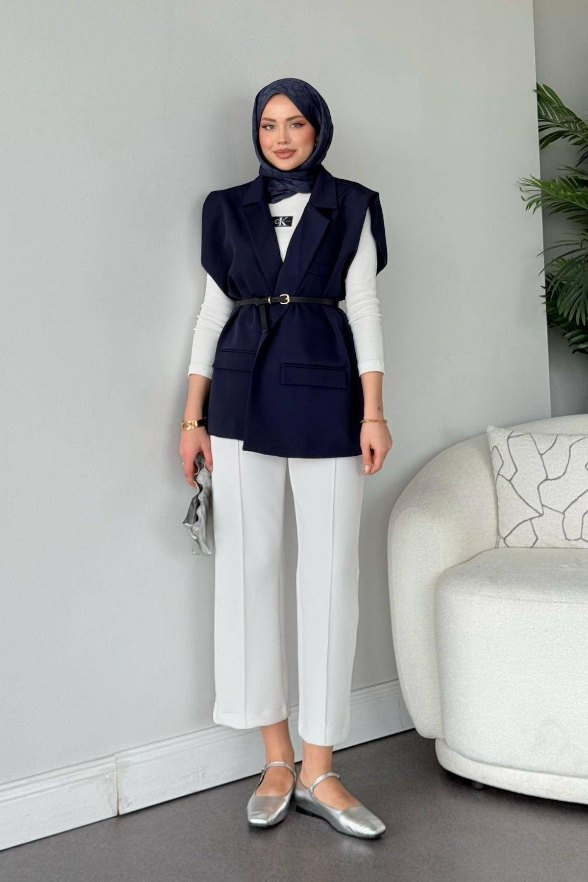 Kemerli Blazer Ceket Lacivert, Fiyatları 