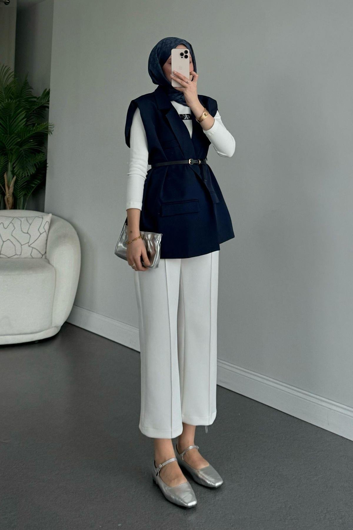 Kemerli Blazer Ceket Lacivert, Fiyatları 