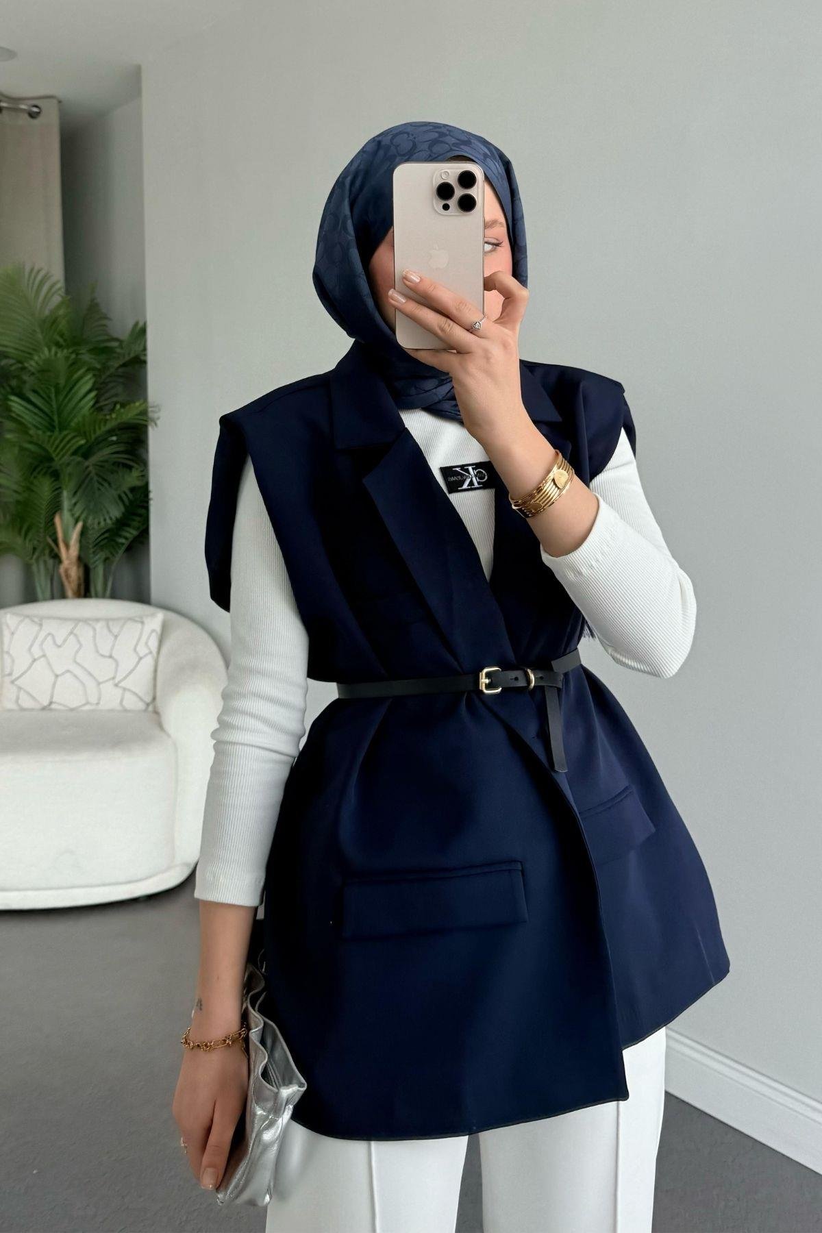 Kemerli Blazer Ceket Lacivert, Fiyatları 