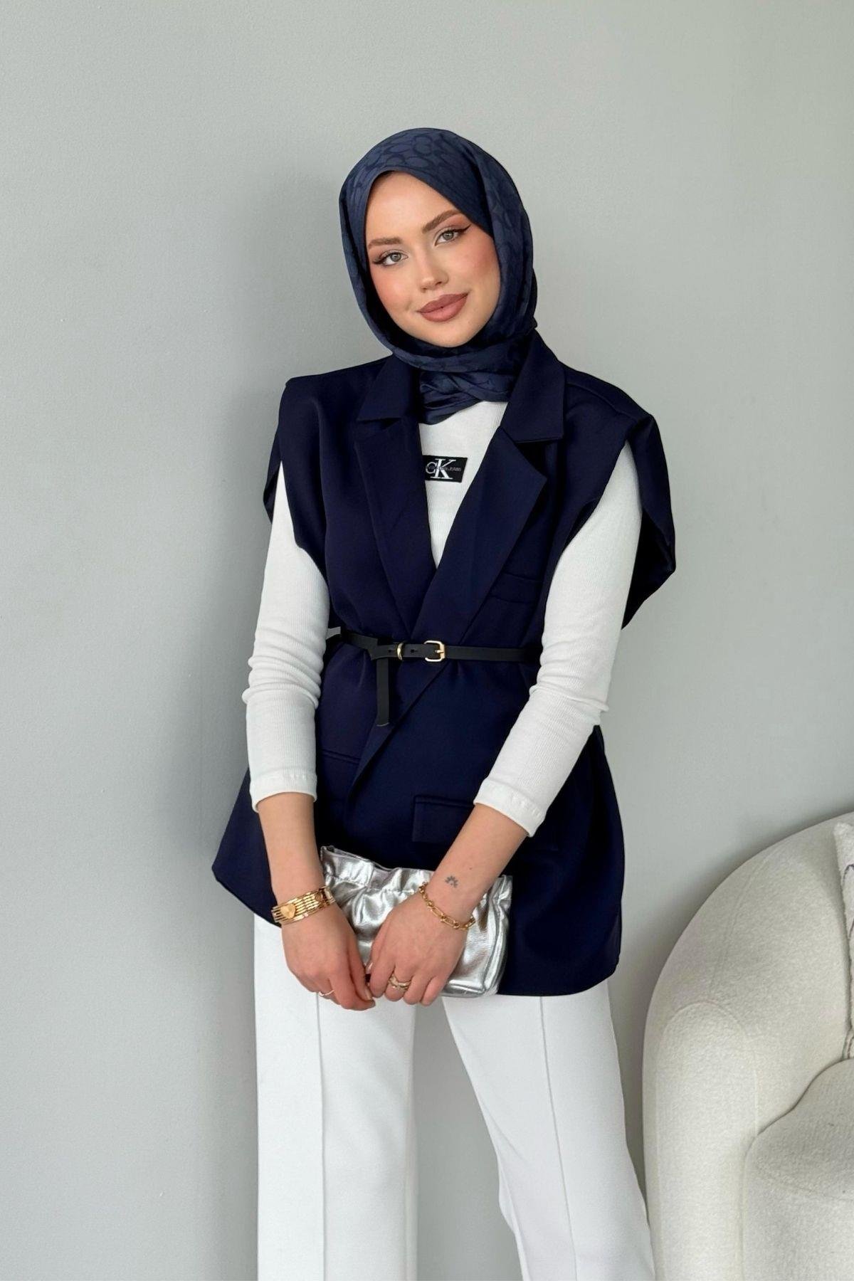 Kemerli Blazer Ceket Lacivert, Fiyatları 