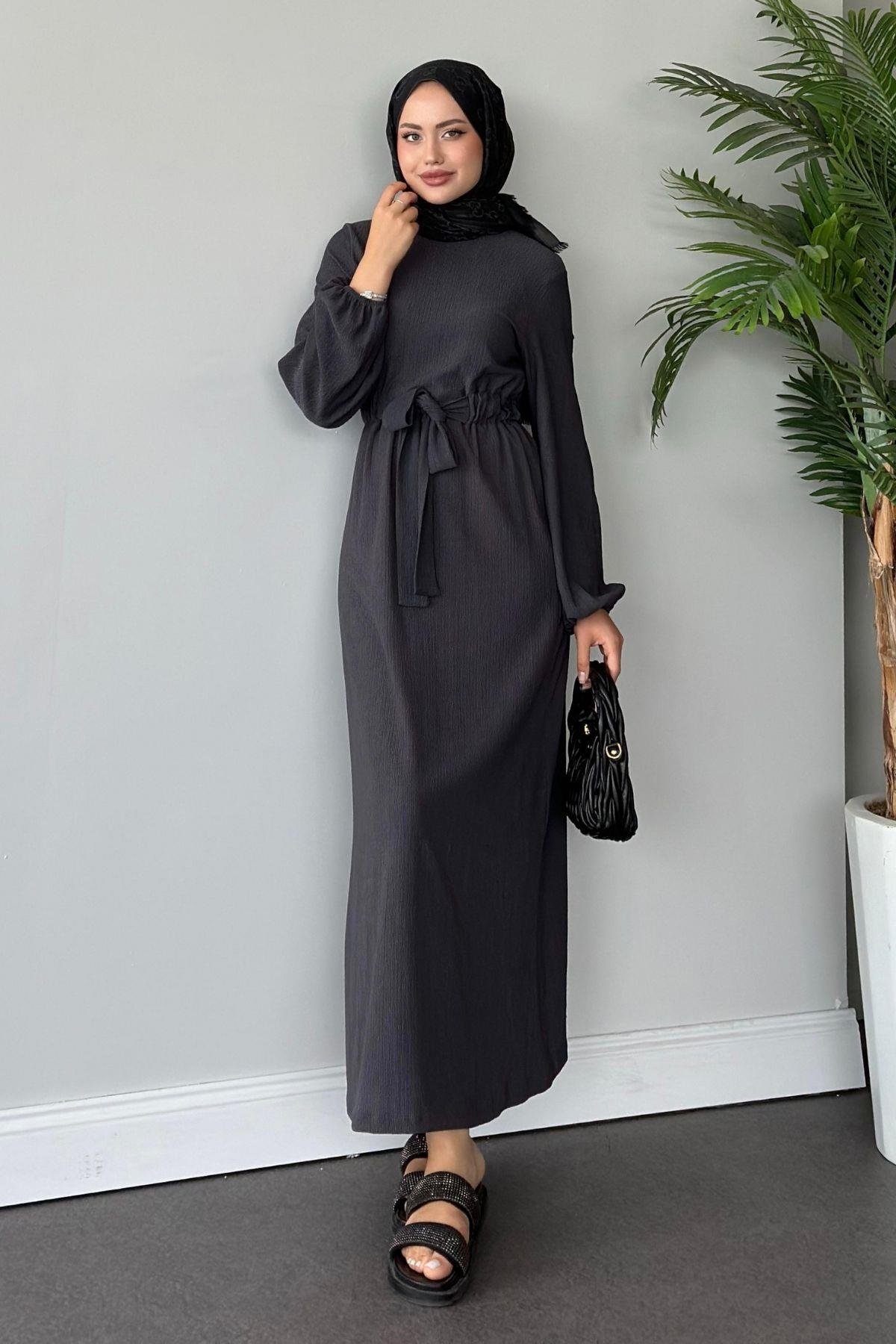 Kendinden Kemerli Elbise Antrasit, Fiyatları 