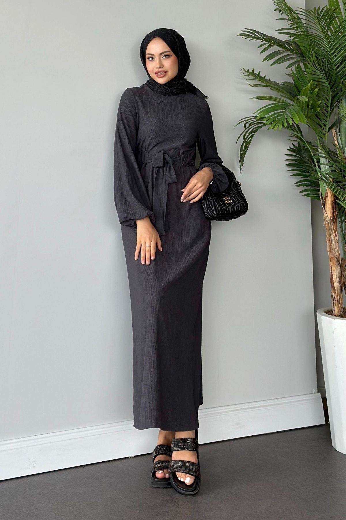 Kendinden Kemerli Elbise Antrasit, Fiyatları 