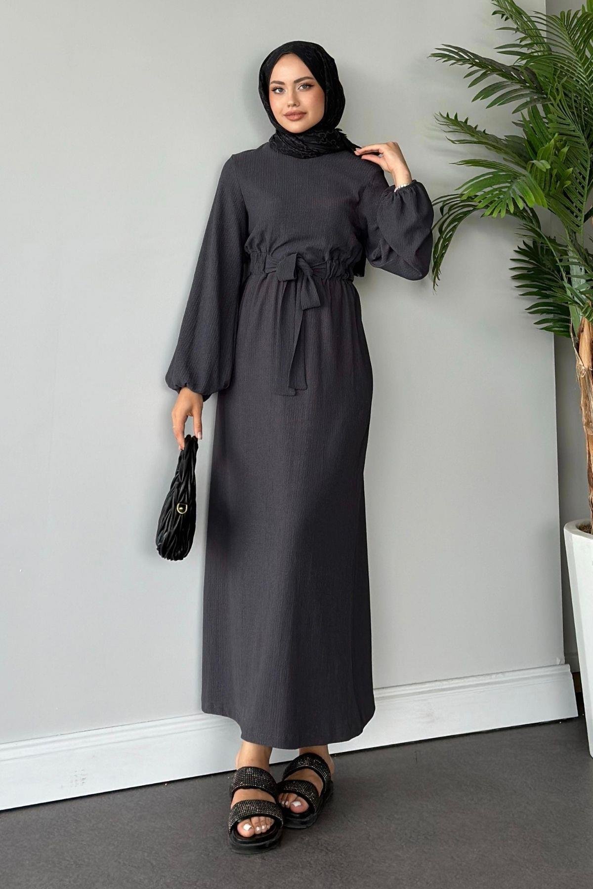 Kendinden Kemerli Elbise Antrasit, Fiyatları 